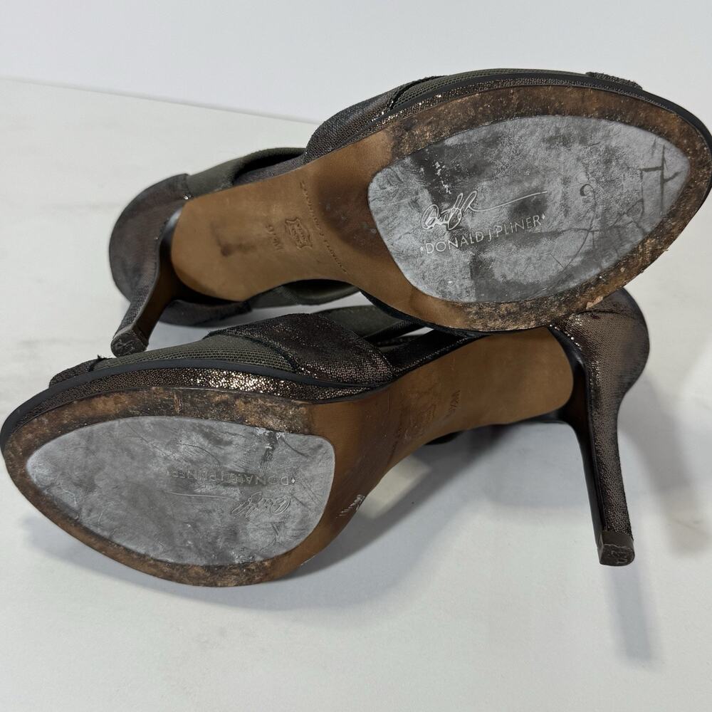 Donald J Pliner PAUSHA Bronze Metallic Pumps Size 9.5M Peep Toe 4.5” High Heels - Picture 9 of 12